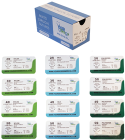 12 Pack of Mixed Sutures (2, 3, 4 & 5-0) in Nylon, Silk and Prolene